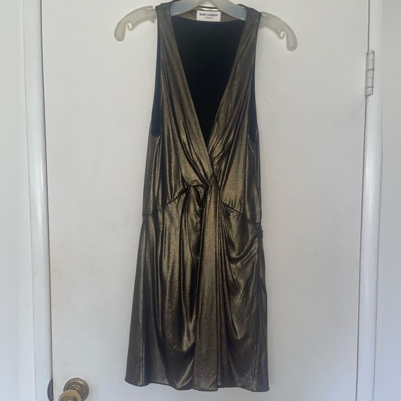 SAINT LAURENT
Jersey Twist Front Sleeveless Dress - size 36. - small - gold - Picture 8 of 16